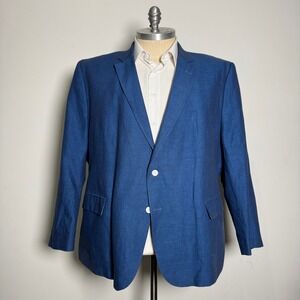 LINEA UOMO Mens Blue Linen Cotton Blend Blazer Jacket Size 54R